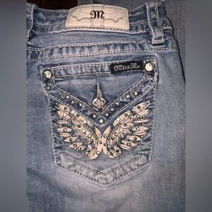 Miss Me Chloe Angel Wing White Leather Sequin Rhinestone Bootcut EUC SZ 29x 34